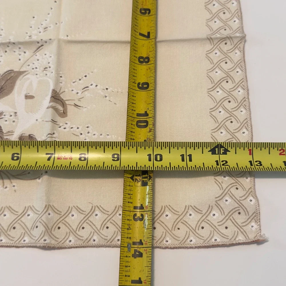 Vintage Calla Lily Floral Cloth Napkins Set of 8 Cream Tan Lattice Border 16x16